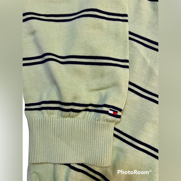 Tommy Hilfiger Men’s Cotton V-Neck Sweater Green Stripe Preppy Country Club XXL - Picture 4 of 8